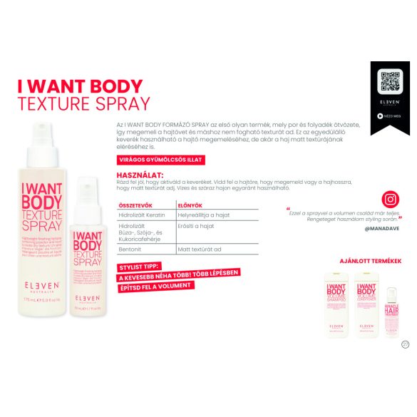 Eleven Australia I Want Body Texture volumennövelő spray 200 ml