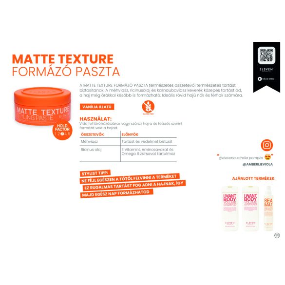Eleven Australia Matte Texture wax formázó paszta 85 g