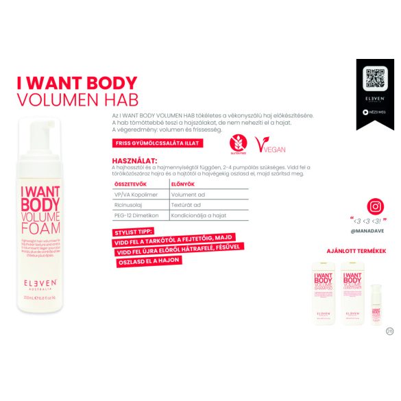 Eleven Australia I Want Body volumennövelő hab 200 ml