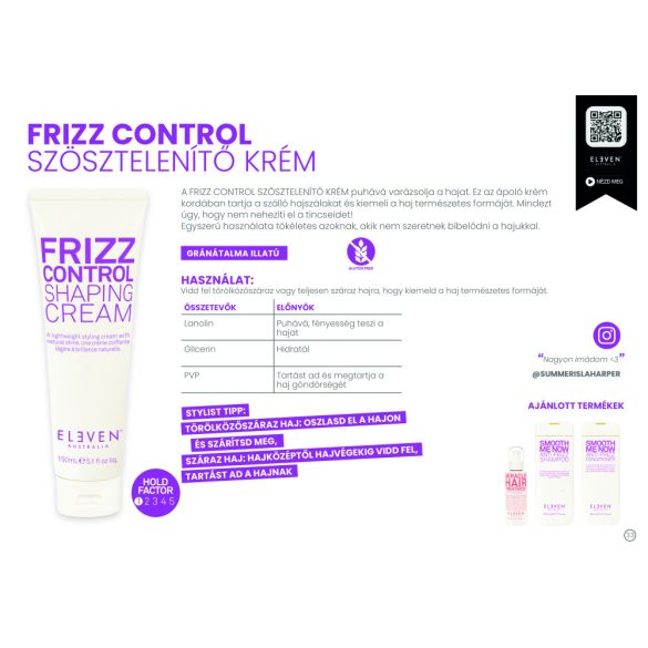 Eleven Australia Frizz Control egyenesítő és szösztelenítő krém 150 ml
