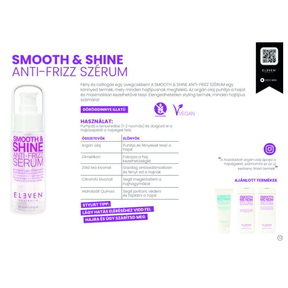 Eleven Australia Smooth & Shine Anti-Frizz hajvégápoló argán olaj 60 ml